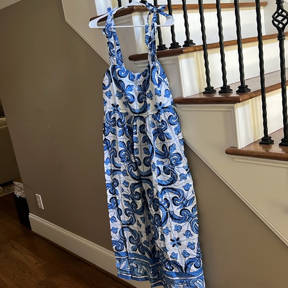 Tuckernuck Capri Blue Majolica Tile Shiulder Tie Caftan Dress XL - Picture 2 of 4